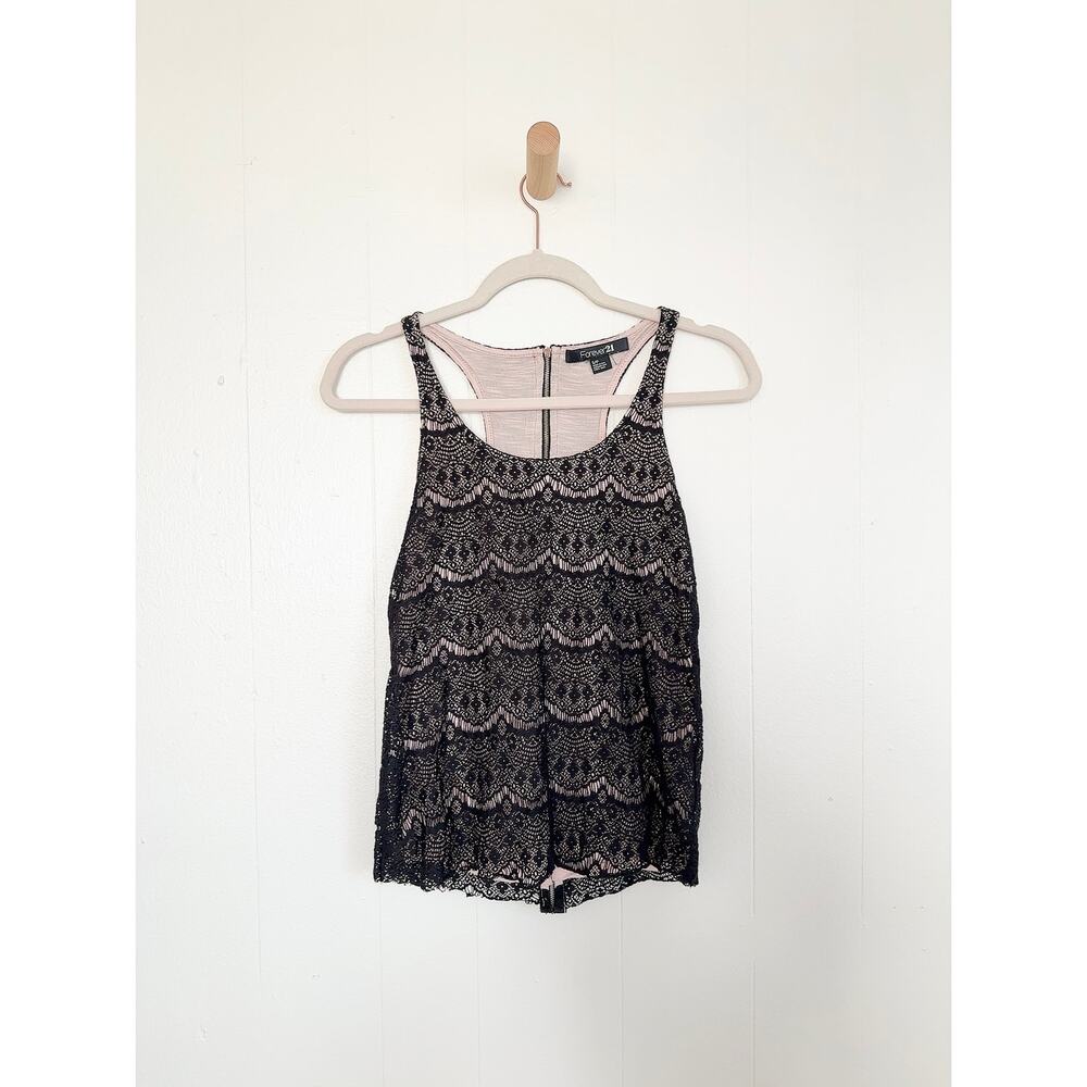 Vtg Early Y2K Forever 21 Sheer Mesh Floral Overlay Tank Top Made in USA EUC S